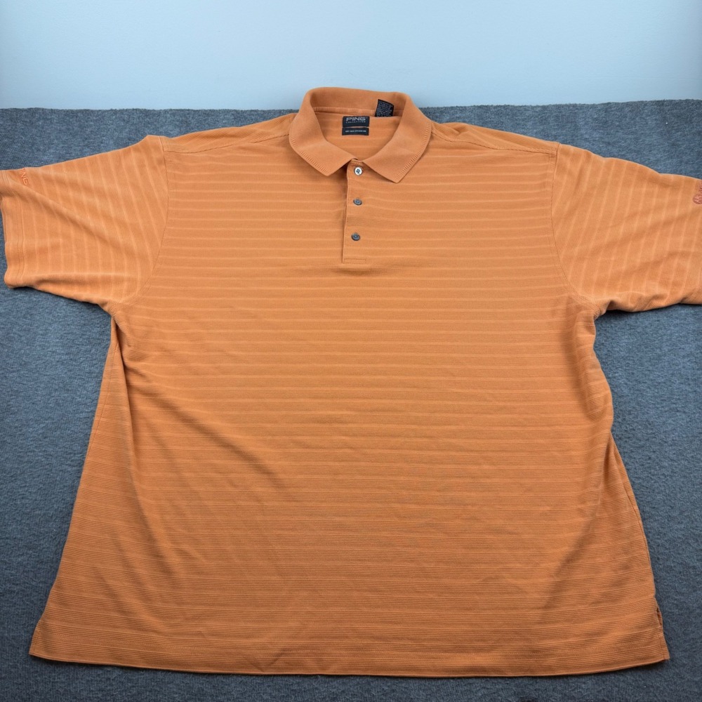 Ping Polo Shirt Men's 2X Orange Striped Motorola‎ Golf Short Sleeve Dry Fiber